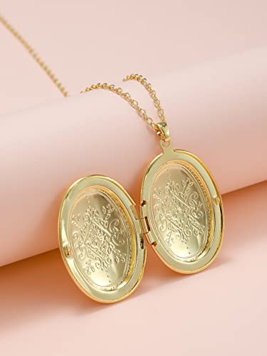 Vintage Engraved Flower Locket Picture Pendant Necklace Antique Carved Pattern Oval Heart Pendant Necklace For Women Hold Picture Souvenir Memorial Jewelry3