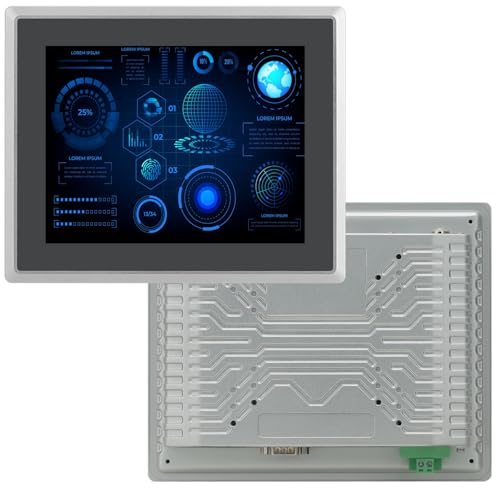 Image of 8 inch Industrial Embedded Touchscreen Monitor, Capacitive Multi-Touch Screen Industrial Front IP65 Monitor Built-in Speakers, HD-MI in, USB, VGA, 16:9 1024x768 Display