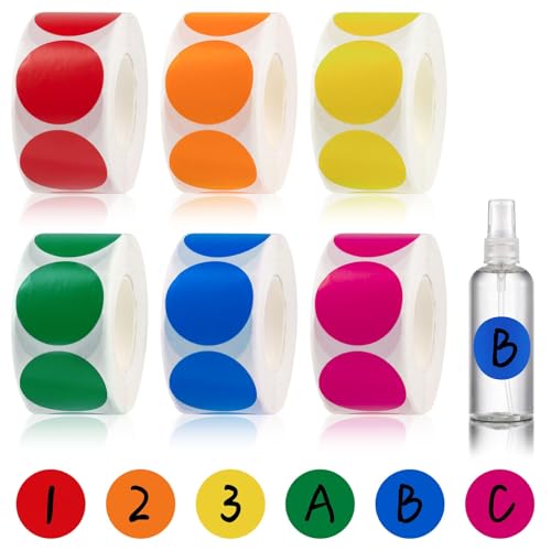 Hopton 3000 Stück Klebepunkte Bunt, 25 mm Punkte Aufkleber 6 Farben, Markierungspunkte Sticker, Runde Aufkleber für DIY Büro Wird zum Markieren, Kategorisieren und Warnen verwendet(6 Rollen)