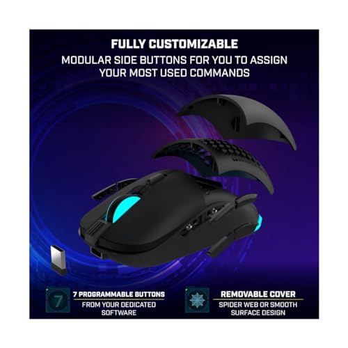 Mouse da gioco professionale Arakne, cablato, illuminazione RGB personalizzabile, sensore ottico, 10000 DPI regolabili, 9 pulsanti programmabili, ultra leggero 71 g, nero - Mouse gaming - Immagine 2