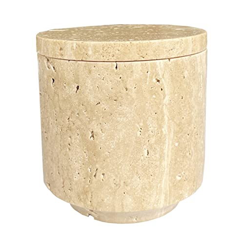 StonePlus Natural Marble Hole Stone Cosmetic Cotton Swab Sundry Small Tank Storage Box Jar with Lid (Yellow Travertine) by StonePlus - Image 9