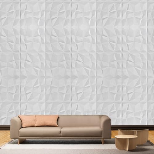 Papel pintado 3D autoadhesivo extraíble en blanco diamante pack de 10 paneles para pared 6