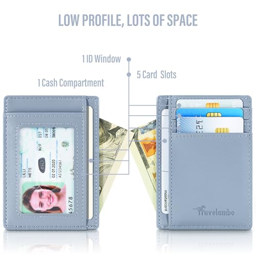 Image of Travelambo Slim Wallet Front Pocket Minimalist Leather RFID Blocking Medium Size
