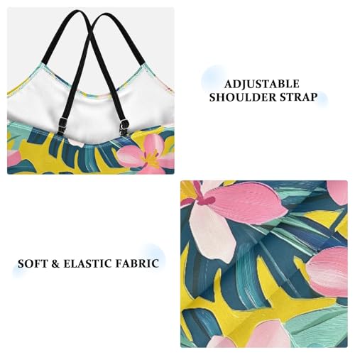 senya Girls Swimsuits One-Piece Swimwear Tie Bathing Suit Beach Summer Round Neck 9-10T Tropical Flowers and Leaves Pattern3