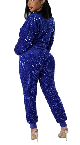 Bluewolfsea Women Glitter Sequin 2 Piece Outfits Tracksuit Sets Long Sleeve Sequin Tops and Pants Set Sweatsuits2