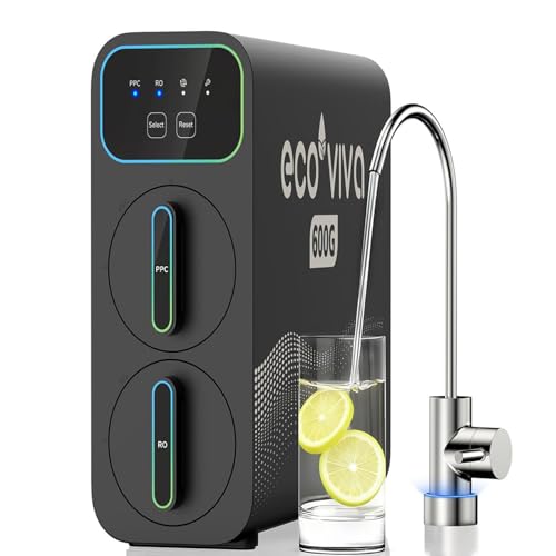 Ecoviva Reverse Osmosis Water Filter Under Sink System - E6 600GPD Tankless RO, 5" Ultra-Thin Design for Small Spaces 9-Stage Reduces TDS & Softens Water - Ideal for Apartment, Kitchen & Dormitory