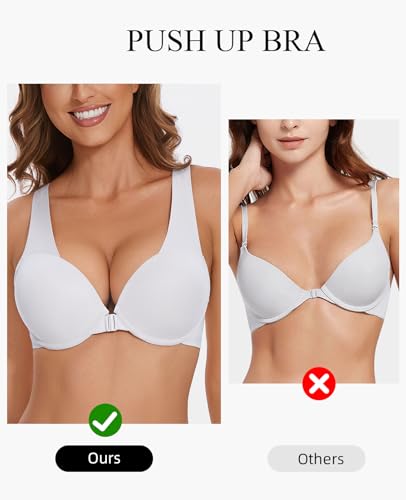 Image of Women's Push Up Racerback Front Closure Bras Seamless Plunge Padded Underwire Add 2 Cup Sizes Bra