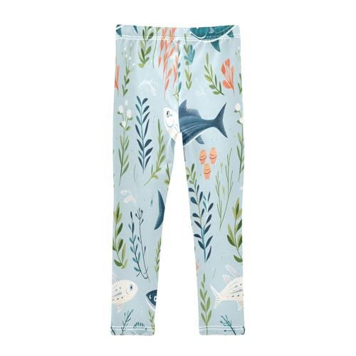Bolaz Toddler Girls Leggings Printed Yoga Pants Leggings White Blue Fish for Kids2