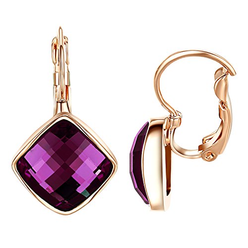 Vissen Boucles d'oreilles Violet Cristal Femme Pendante Plaqué or dormeuses Boucle d'oreille...