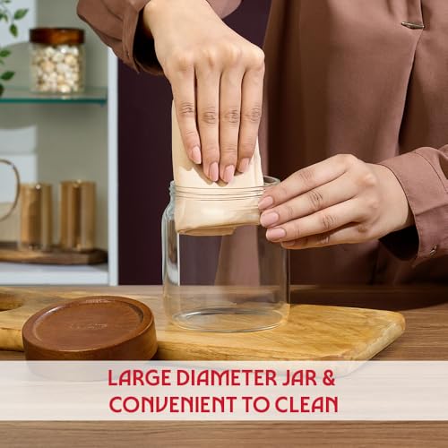 Image of Borosil Glass Jar with Acacia Wood Lid | Borosilicate Glass Storage Jar for Dry Fruits, Spices & Snacks | Airtight Glass Container for Kitchen & Pantry (Tallwood, 600 ml)