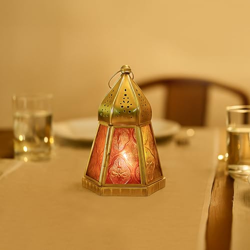 Image of MARKET 99 Metal+Glass Royal Lantern Frustum Shape | Elegant Home Decor for Diwali, Christmas, Birthday, and Wedding | Decorative Candle Holder for Ideal for Festive & Ambient Lighting | Multi Color