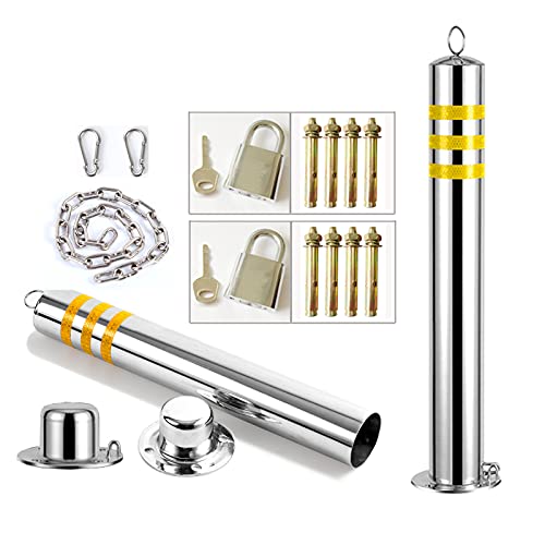 TGBHM Parking Bollards Parking Barrier 2 Pack Parking Post and 5m Warning Chain Stainless Steel Detachable Drive Bollard Parking Bollard for Lane Security,