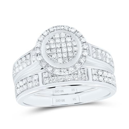 Jewels By Lux 10K White Gold 5/8 Cttw Natural Diamond Nk Fashion Round Bridal Anniversary Wedding Engagement Band Ring Trio Set, Womens: 7/Mens: 8.5