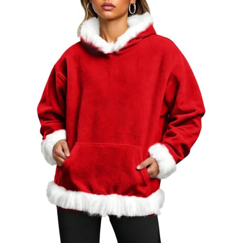 Christmas Hoodies for Women Fleece Fur Trim Oversized Pullover Sweatshirt - image 2