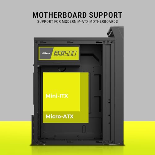 Image of Ant Value VM5P Mid-Tower Computer Case /Office Cabinet - Black | Support Micro ATX, ITX | Built-in 3X USB Ports and Pre-Installed Power Supply
