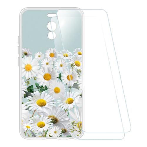 ESCAMOT Funda Estampada + 2 Protectores de Pantalla Vidrio Templado Compatible con Meizu M6 Note, Carcasa Suave Antigolpes y Película HD (Flor 5)
