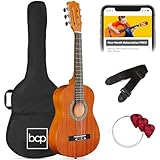 Best Choice Products 30in Kids Acoustic Guitar, All-in-One Beginner Starter Kit w/Strap, Case, Extra Strings, Rosette Inlay - Natural Mahogany