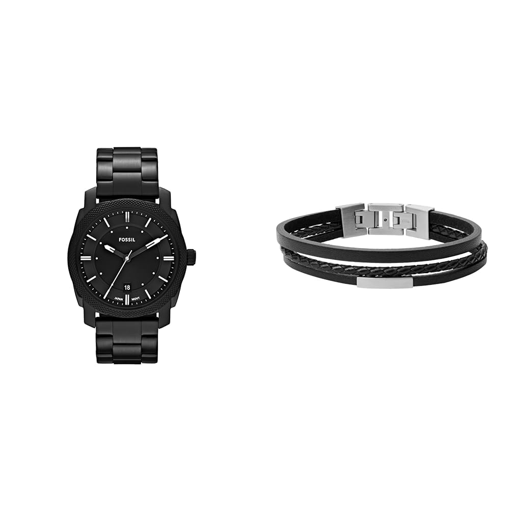 FOSSIL Herren Machine Schwarze Edelstahl Uhr und Townsman Leder Armband, Set