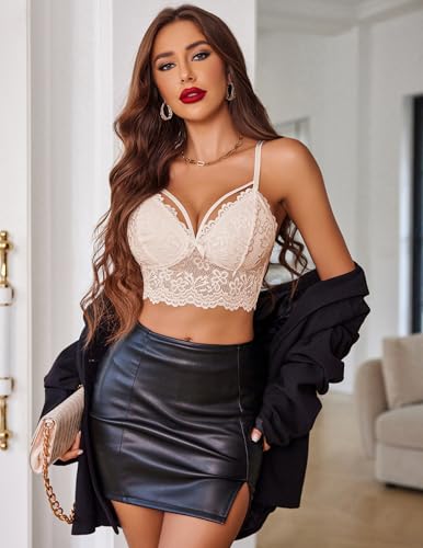 Image of Avidlove Lace Bralette for Women Lingerie Spaghetti Adjustable Strap Tank Camisole Crop Top