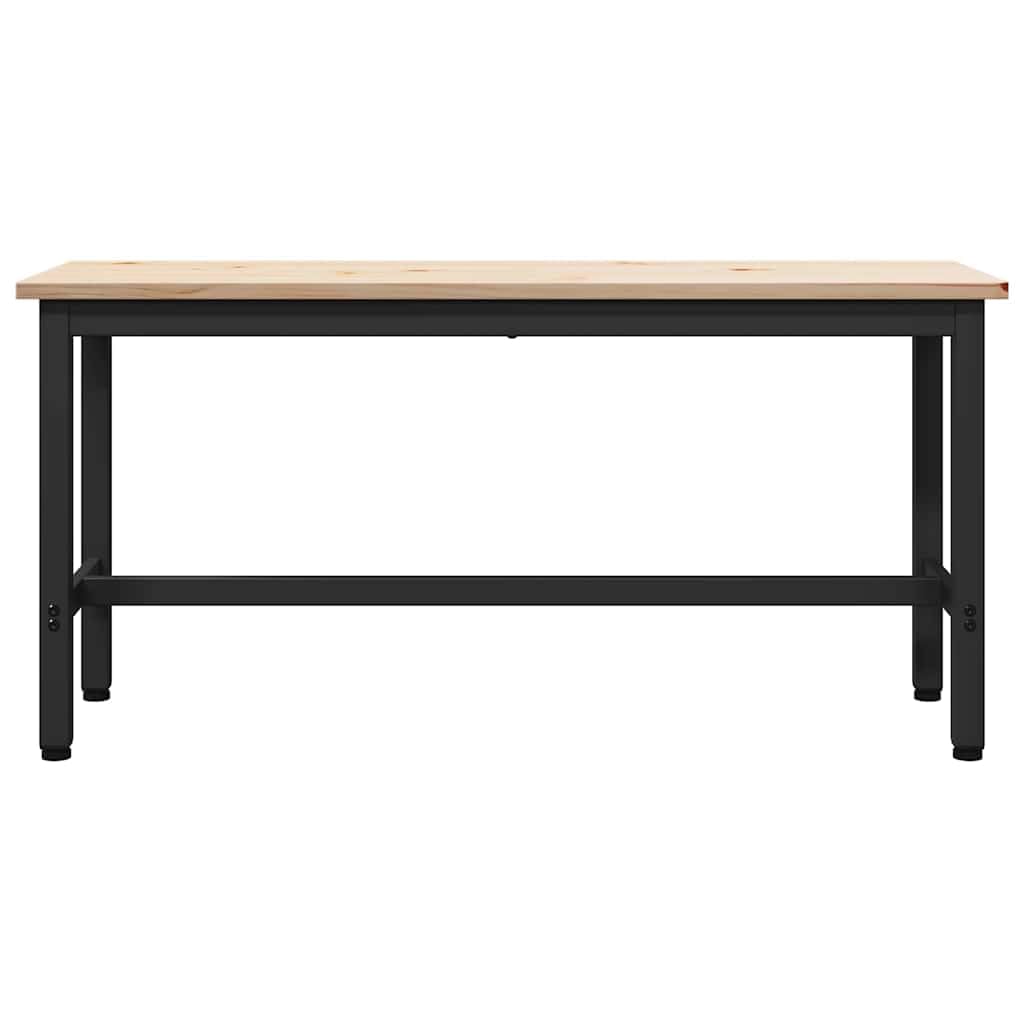 Banco rectangular de pino macizo con soportes de acero negro, 100 x 32,5 x 49 cm, acabado mate, color natural
