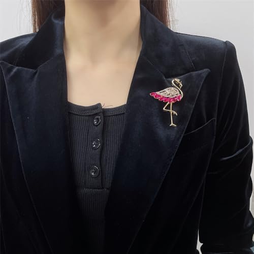 Image of Dainty Sparkly CZ Flamingo Brooches Pins Delicate Animal Crystal Brooch Classic for Women Girls Party Banquet Lapel Pins Dress Suit Shirt Clothes Accessories Jewelry Mother's Day Christmas Birthday Gifts 60mm