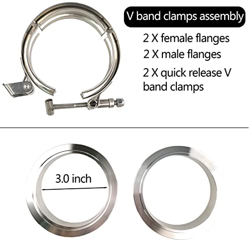 Gaeaauto 2 X 3 Inch Quick Release V Band Clamp With Male Female Flanges 304 Stainless Steel For Turbo Downpipes #TOP1
