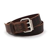 Double Down Leather Belt | Made in USA | Brown Leather Belt for Men | Two Prong Mens Work Belt | Size 36