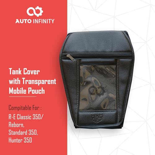 Image of Auto Infinity Tank Cover with Transparent Mobile Pouch for R-E Classic 350 / Reborn, Standard 350, Hunter 350 (Black, Pack of 1)
