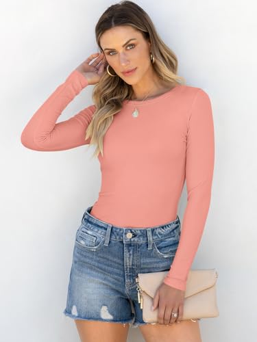Image of ANRABESS Women Long Sleeve Shirts Rib Knit Slim Fit Tops Basic Tee Spring Outfits Casual T-Shirt Underscrubs Layer Clothes