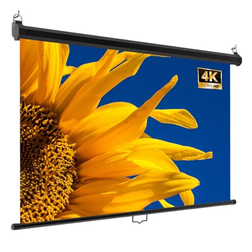 60/72/84 Zoll 16:9 Manuelle Rollo-Beamer Leinwand, Ultra HD 3D 4K 8K Metall Projektionsleinwand, Wand- oder Deckenmontage, Schwarz(84 in)