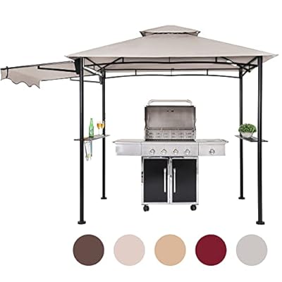 FAB BASED 5x8 Grill Gazebo, Outdoor BBQ Grill Patio Canopy with Extra Shadow & LED Lights, Barbeque Gazebo Canopy (Grey)
