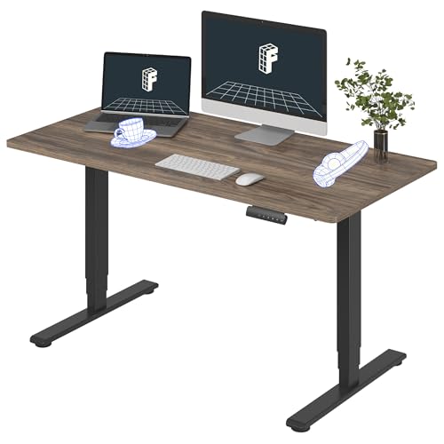 Image of FLEXISPOT E6 3-Stage Dual Motor Electric Standing Desk 55 x 28 Sit Stand Up Desk, Holds 220 lbs, Adjustable Height w /Memory Presets, One-Piece Brown Wood Grain Desktop & Black Frame, Ships in 2 Boxes