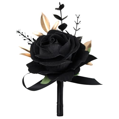 XIANYAGE Boutonniere for Men Artificial Flowers 1 Piece Wedding Prom Homecoming Corsage Anniversary Party Decoration (1 Black)