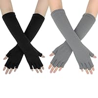 AffeGifts Armstulpen Gestrickt, 2 Paare Stulpen Arm Lange Gestrickte Halbfingerhandschuhe Handgelenk Warmer für Frauen Teen Girls Herbst Winter (Schwarz und Grau)