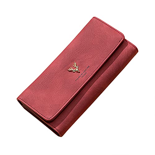 Eco Memos Portefeuille à trois volets pour femme avec plusieurs emplacements pour cartes et fenêtre pour carte d'identité - Grande capacité avec support pour téléphone et poche pour espèces, Rouge Cover