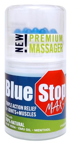Blue Stop Max Applicator: Fast-Acting Massage Applicator for Sports Cream, Elbow Relief, Performance Roll On for Muscle & Joint Soreness - Convenient Relief for Active Individuals, 1 Pack of 1.7 Oz