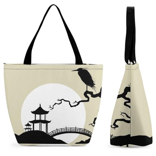 Sac à main paysage lacustre pour femme grand cabas shopping 32.5cm