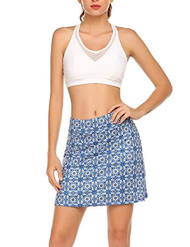 Ekouaer Women's Active Skorts With Flexible Mesh Liner Short Lightweight Workout Skirts Blue Floral #TOP3