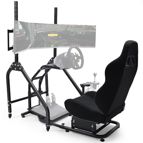 Anman Adjustable Racing Simulator Cockpit with Monitor Stand