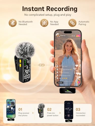 Image of VELOMAX Mic for YouTube Wireless, Active Intelligent Noise Reduction Wireless Mic for YouTube, Magnetic Clip Mini Wireless Microphone, Ideal for Video Recording & Content Creators (Dual Channel)