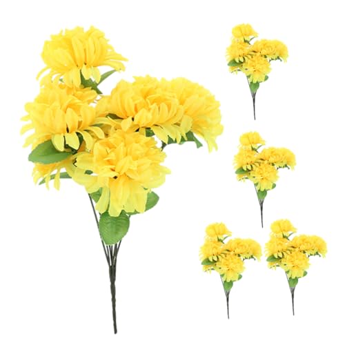 TOPPERFUN 5pezzi Bouquet Artificiali Gialle Per Cimitero Crisantemi Per Decorazioni Floreali Composizioni Lifelike Per e Onoranze Funebri