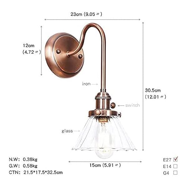Nordic Style Vägglampa Enkel Och Cool Applikation, Smidesjärn Glas Dekoration Retro Väggbelysningsarmaturer Vägglampa E27 Perfekt för kök Restaurang Loft Coffee Bar Happy Many Times