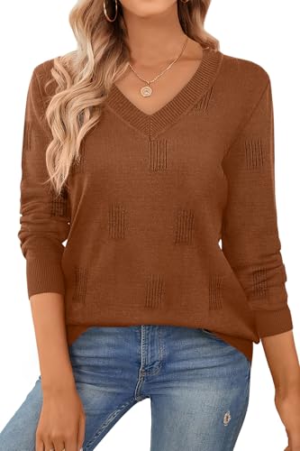 WIHOLL Sweaters for Women V Neck Long Sleeve Tops Fashion Lightweight Pullover Clothes Fall Outfits 2025