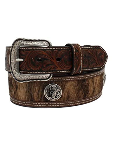 M & F Western Men's And Cross Calf Hair Leather Belt Brown 34