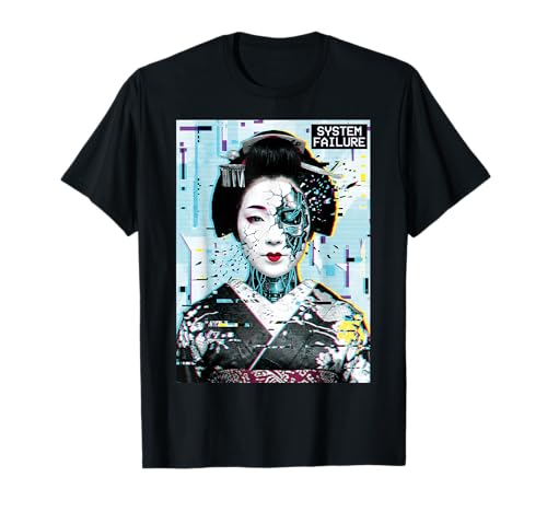 Retro Japanese Streetwear Cyberpunk Geisha Glitch Art Anime T-Shirt
