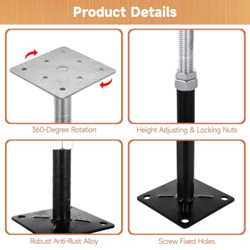 Image of 2 PCS Adjustable Floor Jacks, Heavy Duty Metal Post Floor Support, 5 to 8 Inches Mini Screw House Jack, Deck Foundation Lift Support, Level Support Floor Straightener for Balcony Patio Courtyard