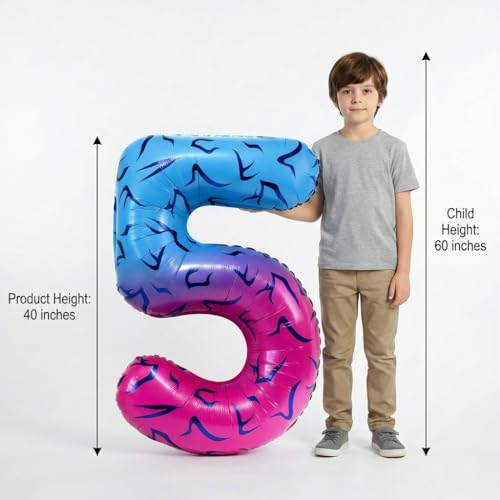 40 Inch Blue Pink Gradient Number 5 Balloon, K-pop Inspired Foil Number Balloon with Abstract Wing Tattoo Pattern for Anime Aesthetic Birthday Party, Anniversary and Fan Party Decorations (Number 5) — view 2