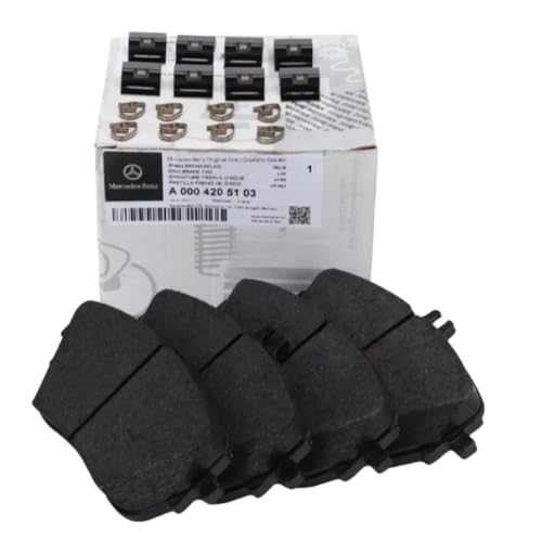 Image of Mercedes-Benz Genuine Front Brake Pads Kit A0004205103 OEM Original Replacement Part for CLA C118, A W177, B W247, GLA H247 High Performance Reliable Stopping Power Without Wear Sensor