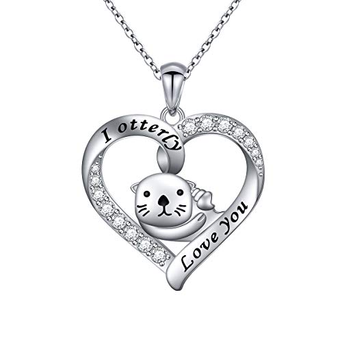 925 Sterling Silver Animal Jewelry Engraved I Otterly Love You Sea Otter Heart Pendant Necklace for Women Teen Girls(05_I otterly love you)