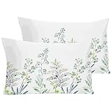 YIYEA 100% Brushed Microfiber Pillow Cases Standard Size Set of 2, 1800 Thread Count Floral Pillow C